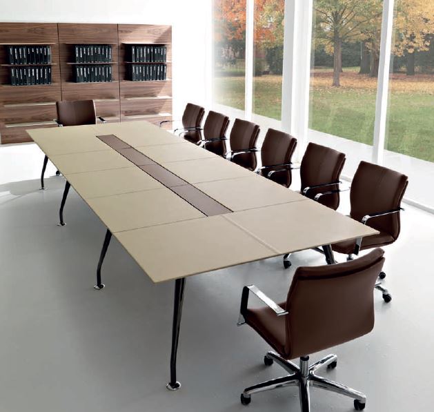 Table de réunion plateau cuir Infinity