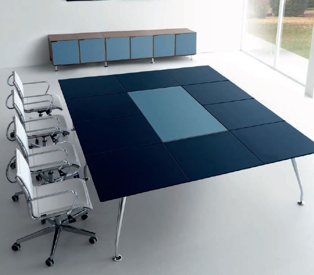 Table Infinity plateau cuir avec panneau central