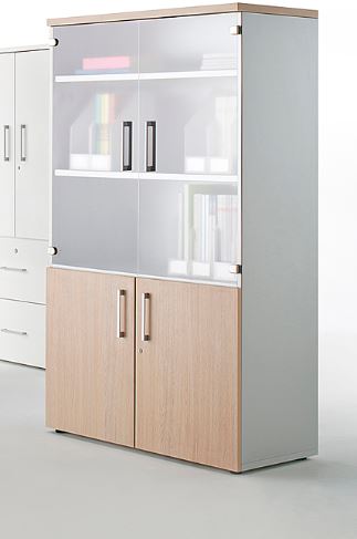 Armoire 2 portes vitrées et 2 portes mélaminées