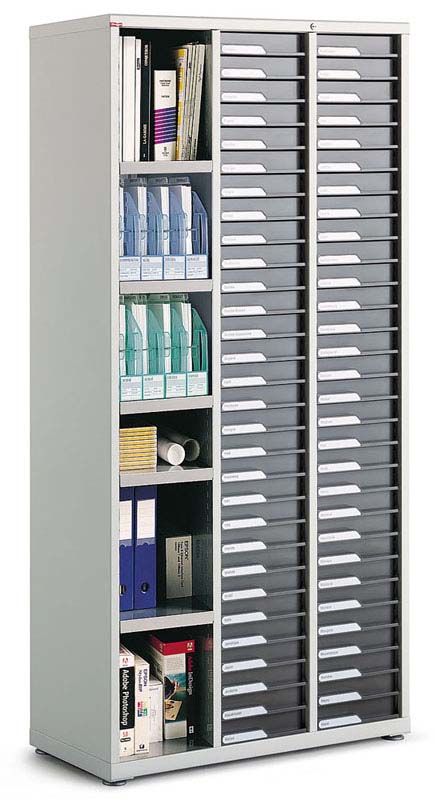 Armoire 2 colonnes de 30 Tiroirs et 1 colonne ouverte