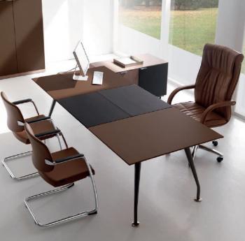 Bureau Cuir Bicolore et Chrome Foncé