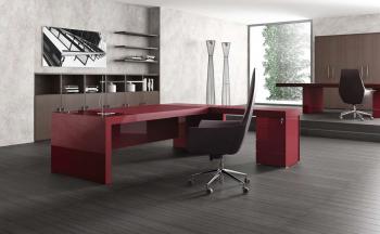 Bureau Executive BK Laqu et Cuir Rouge