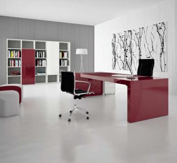 Bureau Executive BK Laqu et Cuir Rouge 220
