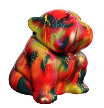 Bouledogue Assis 60 cm Coulures Multicolores