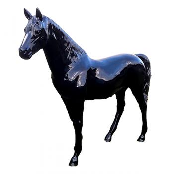 Cheval Noir Grandeur Nature Fibre de Verre